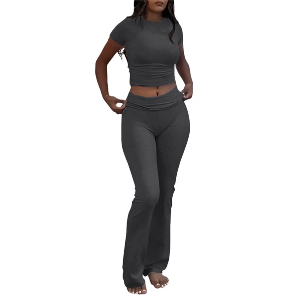 AYWA Women's 2 Piece Lounge Sets Short Sleeve Crop Top