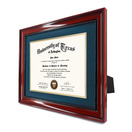 GMFrames 8.5x11 Diploma Degree Frame with Navy Mat or Display 11x14 Certificates without Mat,Solid Wood,Cherry Finish with Intricate Black Rope Detail,UV Protection Acrylic