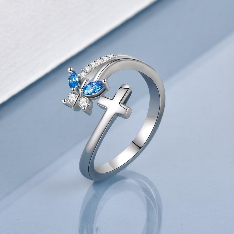 VONALA Butterfly Ring 925 Sterling Silver Butterfly Adjustable Open Rings