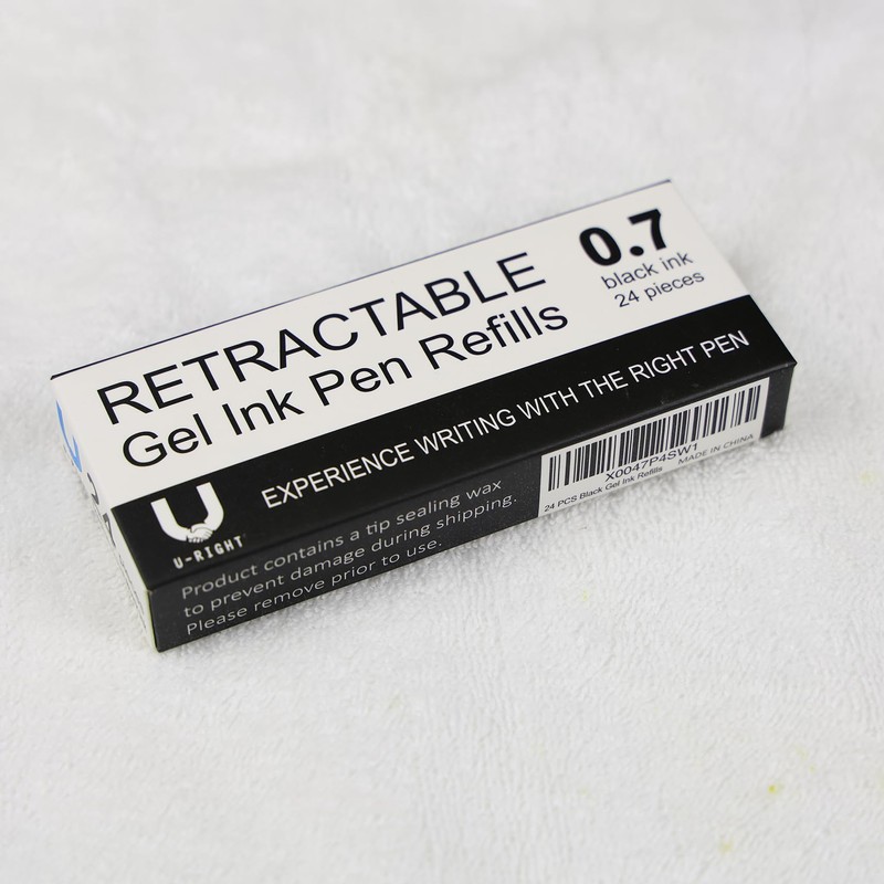24 Pcs Retractable Black Gel Ink Refills, 0.7 mm Point