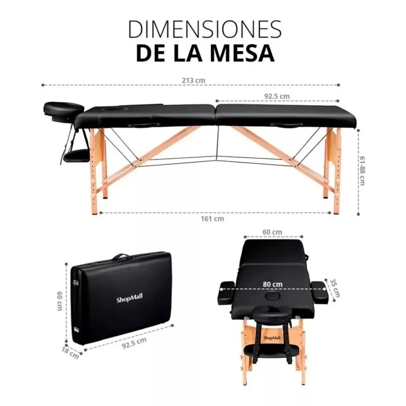 ShopMall Camilla portátil spa de madera color negro ShopMall Cama