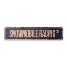 Snowmobile Racing Vintage Plastic Street Sign Race Racer Competition ice Track | Indoor/Outdoor | 24" Wide
