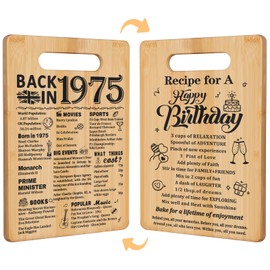 50th Birthday Gifts for Women Men,Back in 1975&Recipe for A Happy Birthday Double Sided Cutting Board Present for Her Him,50th Bday Gift Ideas,Cool Presents for 50 Year Old Woman