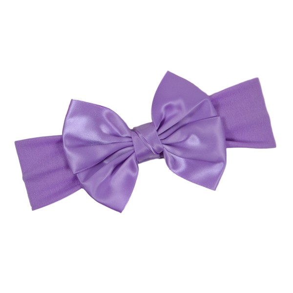 Satin Bow Baby Headband By Funny Girl Designs - Fits Newborn to 6 Months (Lavender)