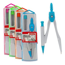 STARPLAST COMPASS SET - 4 colours, including 1 tube with mine, protective box, for office or school use - PACK 2 ASSORTED