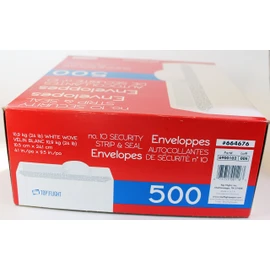 Top Flight PSTF10NWT #10 Envelopes, Strip & Seal, Security Tinted, White Paper, 24 lb, 500 Count