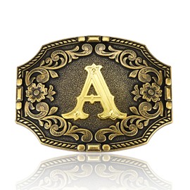 KOORASY Western Initial Letter Belt Buckle - Antique Golden Capital ABC to XYZ Belt Buckle Women Men Jeans Accessory, A