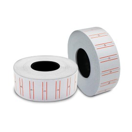 10 Rollos Etiqueta 21x12 mm para Etiquetadora de Precios Manual 5500 Paquete con 10 Rollos de 1000 Etiquetas (Blanco con lineas rojas)