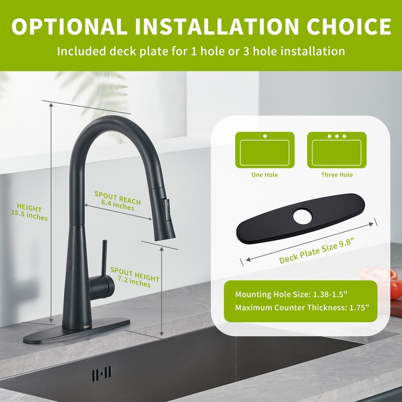 Tohlar Black Touchless Kitchen Faucet with Pull Down Sprayer, Stainless