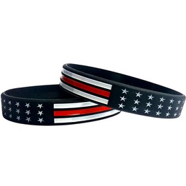 Thin Line Silicone Wristbands All Types, Embedded Design, Support Awareness Wristbands, First Responders, Dispatchers, Police, Military, Firefighter, EMS, Rubber ID Bracelets, (Red, 2 Count)