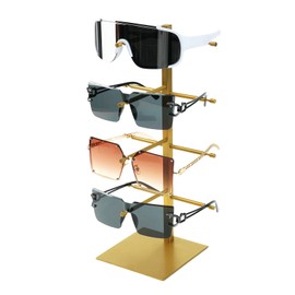 KDYZS+ 4 Tier Sunglass Display Stand, Sunglasses Organizer, Titanium Brushed Eyeglass Holder Stand, Gold Sunglasses Rack for Homes, Offices, Boutique Shops（PATENT PENDING