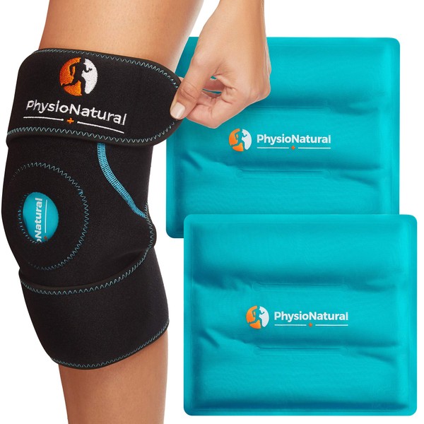 PhysioNatural Ice Pack for Knee Pain Relief, Reusable Gel Ice Wrap for Leg Injuries, Swelling, Knee Replacement Surgery, Cold Compress Therapy for Arthritis, Meniscus Tear and ACL