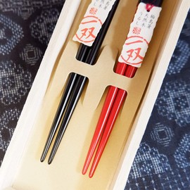 Wajima-nuri Couples Chopsticks One Pair of Evening Waiting Moon in Paulownia Box