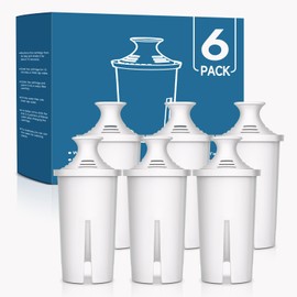 Mutital 6 Pack Water Filters Compatible with Brita Pitchers, BPA-Free, US Standard, Fits Brita Water Pitchers and Dispensers, Reduces Copper, Cadmium and Mercury Impurities, 50 Gallons