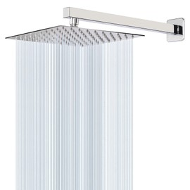 HarJue Shower Head with Extension Arm, High Pressure Square Shower Head with ShowerArm, Stainless Steel Rainfall Showerhead-Waterfall Full Body Coverage (10'' ShowerHead with 16'' Arm, Chrome)