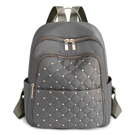 GFM® Women's Girl's Waterproof Nylon Backpack with Studs Rucksack - Holidays, Travel, Casual Day Use, Summer (EXC)(S1-Grey)(NBKP-6738-BH)