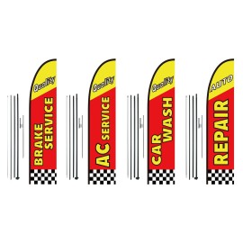 Auto Repair Advertising Feather Flag Pole Kit 4 Banner and Pole Set for Business Outside Includes 4 Pieces EachNumber of Groups: 4 Sets, Height: 4.5 m