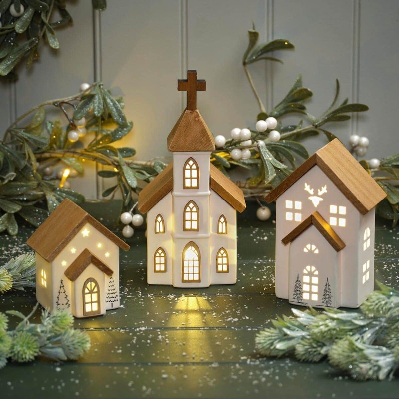 Carousel Home LED Ceramic Christmas Church | Light Up Ceramic