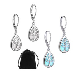 2 Pairs of Tree of Life Earrings with 1 Piece Velvet Bag, Drop Earrings, Earrings for Women Girls, Drop Shape Earrings, Dangle Earrings, Tree Shape Drop Earrings, Gift for Women (White, Blue)
