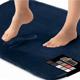 GORILLA GRIP Memory Foam Bath Rugs, Soft Absorbent Velvet Bathroom Mats, Durable Dots on Underside, Machine Washable Bathmat, Carpet Rug Room Decor for Shower Floor, 24x17 Mat, Navy Blue
