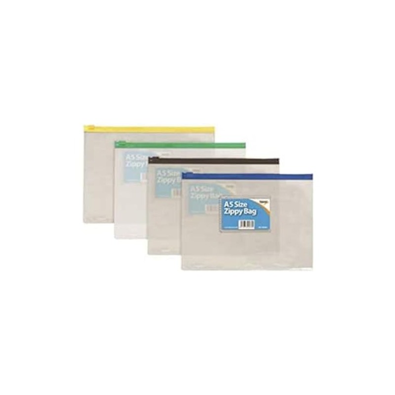 Sundry A5 Coloured Zip Bag, Clear, Pack of 12