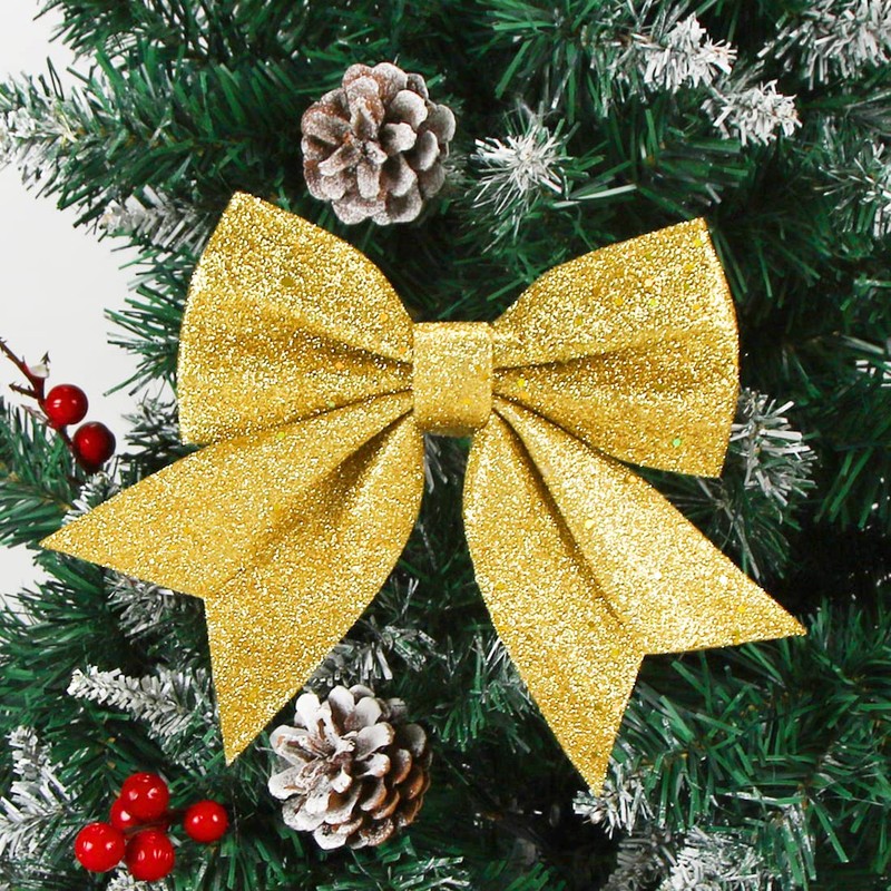 Aurasky Bows Christmas Gold, Pack of 5 Christmas Tree Bows