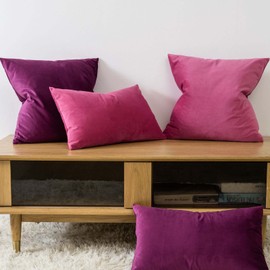 JUSPURBET Decorative Pillow Covers Set of 2 Velvet Throw Pillow Covers for Couch Sofa Bed Soft Lumbar Cushion Covers with Hidden Zipper for Living Room Home Decor,Rose Red,14x24 inch