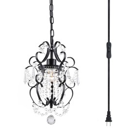 RAYMALUX Plug in Chandelier Hanging Lignt with Plug in Cord ON/Off Switch,Mini Black Chandelier Ceiling Light Fixture for Bedroom,Living Room,Dining Room
