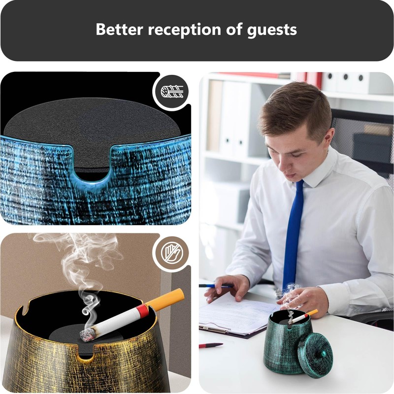 roygra Outdoor Ashtray for Outside Patio, Metal Windproof Smokeless Ashtray