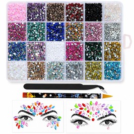 15000Pcs Face Glitter Gems Sticker Kit-Colorful Face Rhinestone Stickers 3mm Flatback Gems Jewels for Makeup Nail Body Rave Accessories for Eye Party & Holiday Supplies Tweezers and Picking Pen