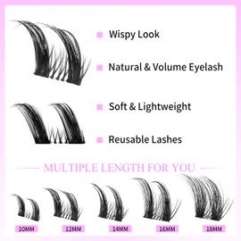 VEYESBEAUTY Newbie's Five-Second Eyelash Extensions, Clusters, Lashes, Fake Lashes, Eyelash Extension, False Eyelashes (Velvet Wing, 10-18 mm)