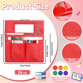 24 Pcs Chair Pockets for Classroom 13 x 14 inch Seat Sacks with Name Tag for Classroom Chairback Pocket Chart Multi Pockets K-2 Chairs Seat Back Organizer for Elementary School Home Supplies(Colorful)
