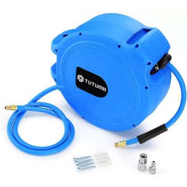 TUTUMA Workshop Garage Air Compressor 50 ft. Hose Reel Retractable Swivel w/ Fittings