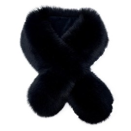 Faux Fur Shawls and Wraps for Women Winter Wedding Faux Fur Scarf for Bridal Bridesmaids (Black, One size)