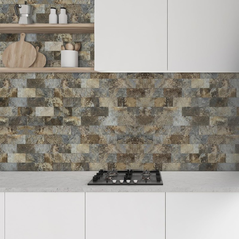AULIGET 100-Piece Beige & Brown Slate Peel and Stick Backsplash