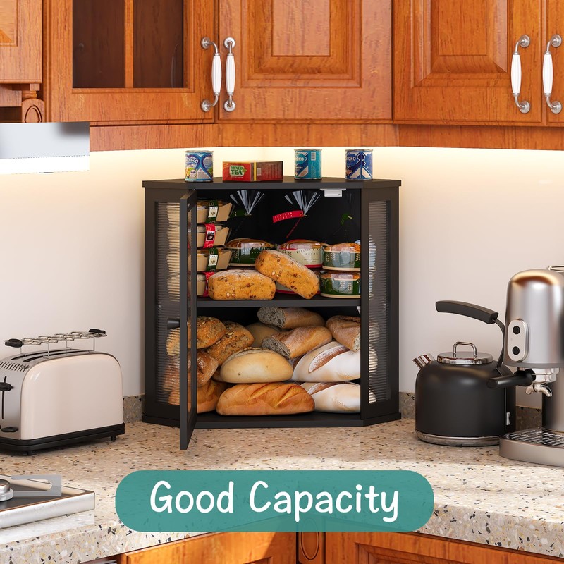 viewcare Corner Bread Box for Kitchen Counter, Bamboo Wood Large