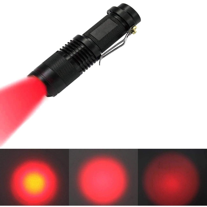 Red Light LED Flashlight 1 Pack, Zoomable, Water Resistant, 1