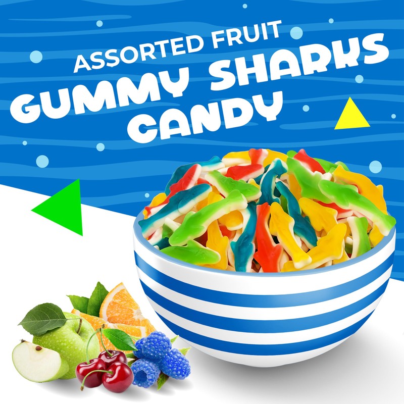 Gummy Sharks Candy, Mixed Fruit Flavors (1 Pound Bag)