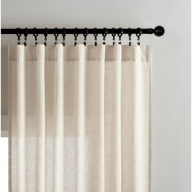 Joydeco Semi Sheer Curtains for Living Room, Linen Curtains 96 Inch Length 2 Panels Set for Bedroom ，White Curtains 96 Inches Long Rod Pockets Back Tab (96" L x 37" W, Linen)