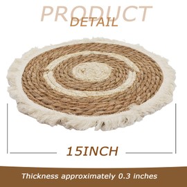 Round Woven Tassel Placemats of 6 for Dining Table Indoor Outdoor Decor,14.9 inches Tassel Farmhouse Spring Style Placemats, Lovely Gifts for Mother's Day,St. Patrick's Day,Easter