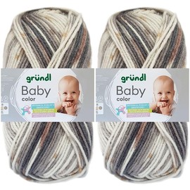 2 x 50 g Gründl Baby Colour Wool Set Including Instructions for Baby Teddy Bear (08 Anthracite/Pebble Grey/Fawn Brown/White)