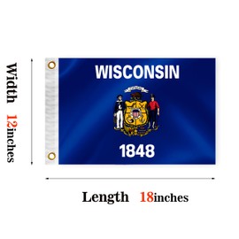 Wisconsin State Boat Nautical Flag 12x18 Inch Double Sided 3 Ply WI Marine Flag Nylon Small Yacht Sail Pontoon Boat ATV Bike Truck Motorcycle Banner Brass Grommets Patriotic Outside (WI)