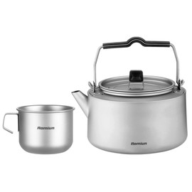 Aomiun Camping Kettle Set Portable Titanium Kettles with Cups for Boiling Water, Tea, Coffee for Fishing Camping Bushcraft and Travel