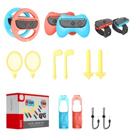 Sportzubehör Bundle für Switch 2(2025) 14 in 1 Sportspiele Zubehör Kit Pack mit Tennisschlägern Golfschlägern Chambara Schwerter Armband Controller Griffe Lenkräder für Joycon Controller