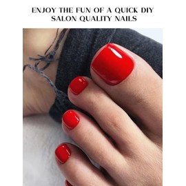 Kalolary Red Gel Toenail Strips, Red Toenail Stickers Pedicure Strips Long Lasting Salon Quality Nail Wraps with Nail File & Wood Stick for Women(UV/LED Lamp Required