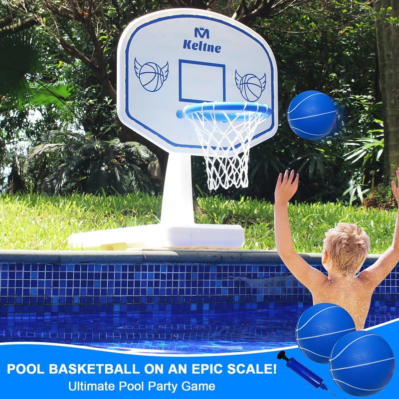 Pool Basketball Hoop, 34"x34"x42.2" Oversized Pool Toys with 2 Balls/Nets/Pump