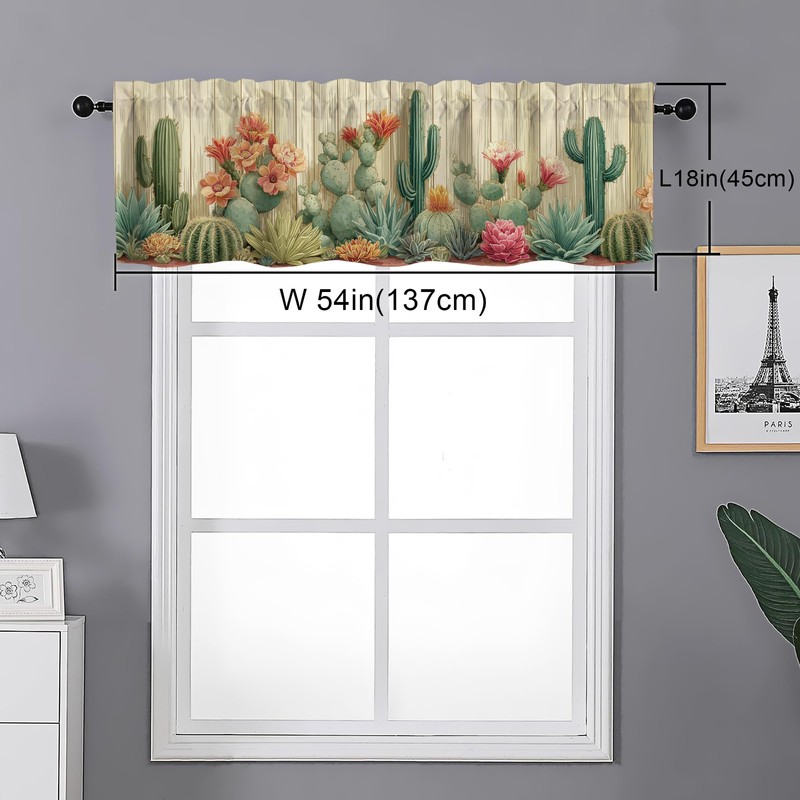 Cactus Succulent Valance Curtains,Rod Pocket Small Valance Window Treatment for