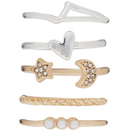 Lucky Brand Two Tone Celestial Ring Stack, Two Tone, One Size, Metal, No Gemstone, Metal, No Gemstone