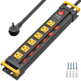 6 Outlet Heavy Duty Power Strip with Individual Switches, 3300J Surge Protector Metal Mountable Power Strip, 6FT Cord Management, Wide-Spaced, ETL Listed (15A/1875W)
