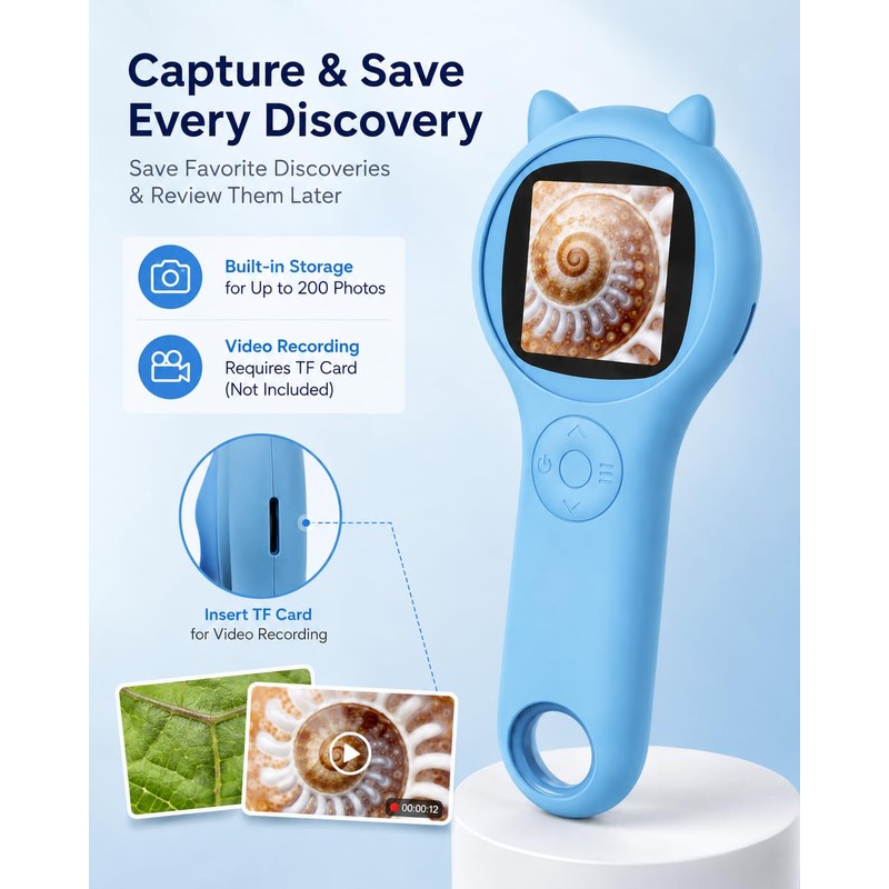 Outdoor Exploration Microscope for Kids, 500X Portable Digital Microscope with